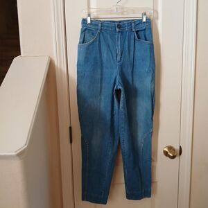Vintage 70s Stuffed Jeans High Waisted Blue Denim Tapered Barrel Leg Jeans 9